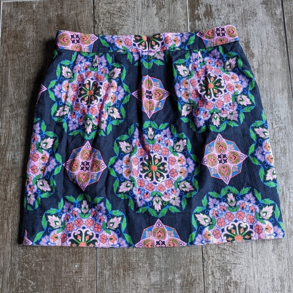 J. CREW Multicolor Mosaic Print 100% Cotton Skirt - Picture 2 of 5